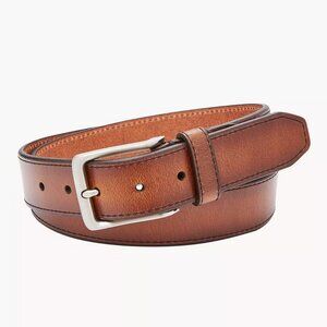 Fossil • Griffin Cognac Brown Leather Brushed Silver Buckle Belt • Size 32/Small
